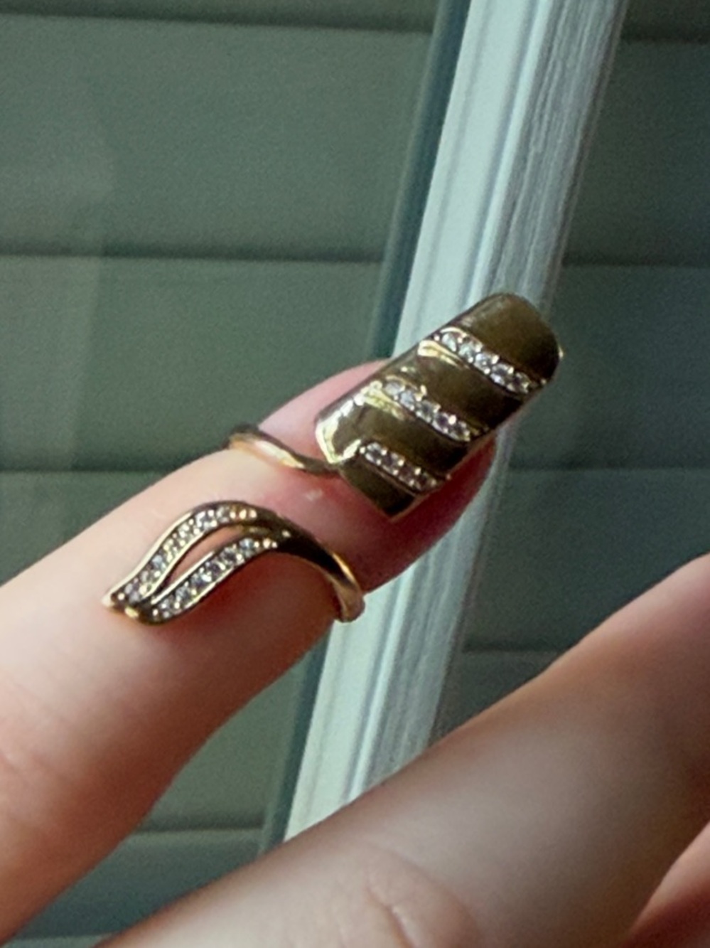 Gold Tone Double Wave Crystal Ring Set